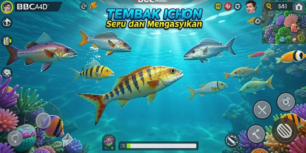 Screenshot gameplay BBCA4D menampilkan aksi tembak ikan yang seru.
