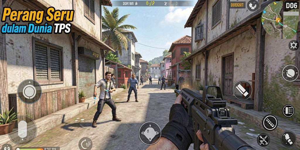 Screenshot D06 menunjukkan aksi pertempuran yang intens dan grafis yang menawan.