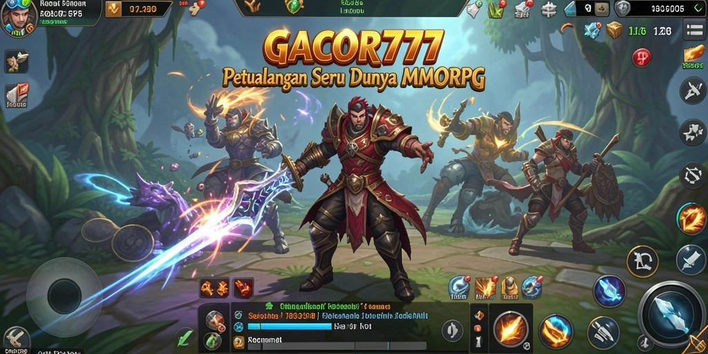 Tangkapan layar gameplay GACOR777 menampilkan pertarungan epik dalam dunia fantasi.