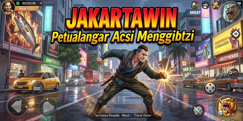 Tampilan gameplay JAKARTAWIN yang penuh aksi dan petualangan seru.