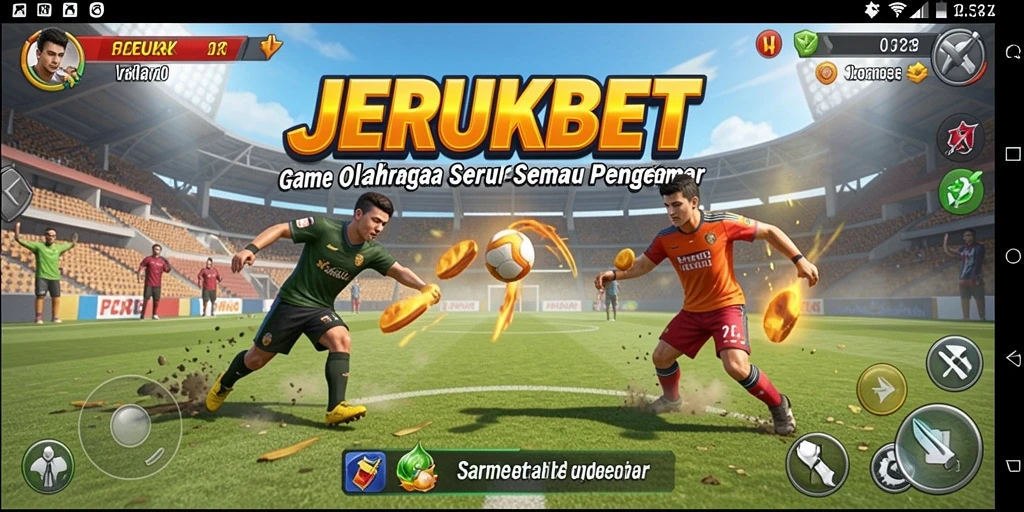 Tampilan gameplay <strong>JERUKBET</strong> yang seru dan menantang di lapangan olahraga.