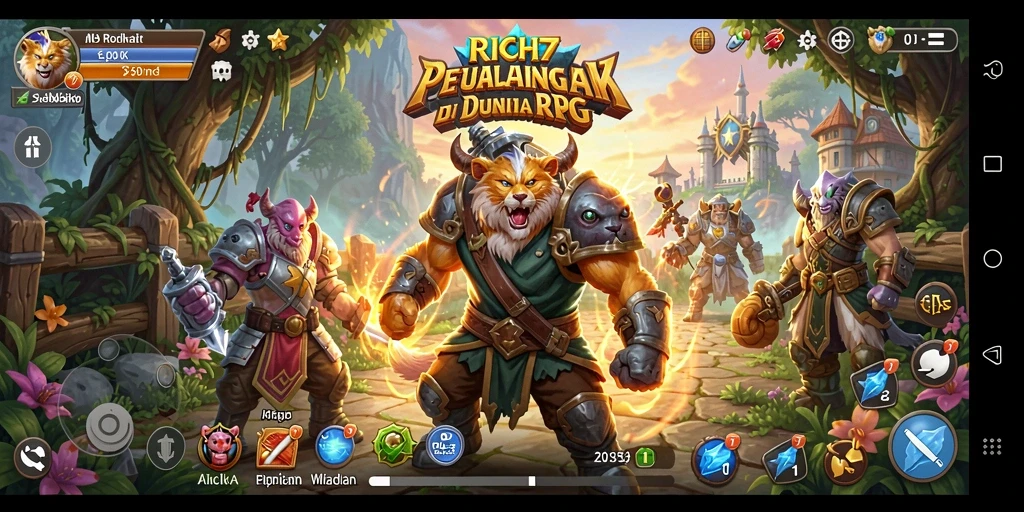 Screenshot permainan RICH7 menunjukkan aksi seru dalam pertarungan RPG.
