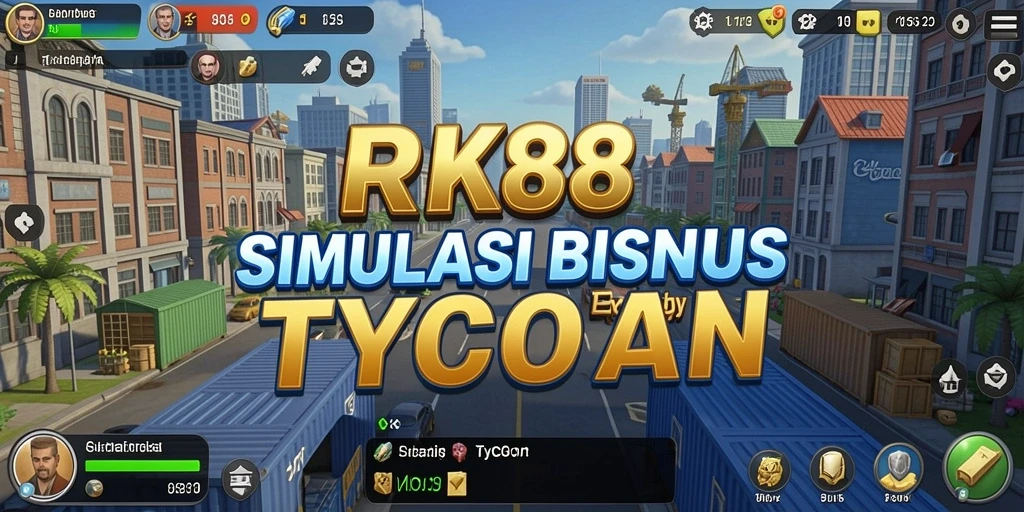 Screenshot menunjukkan gameplay mendalam RK88 dengan elemen manajemen bisnis yang menarik.