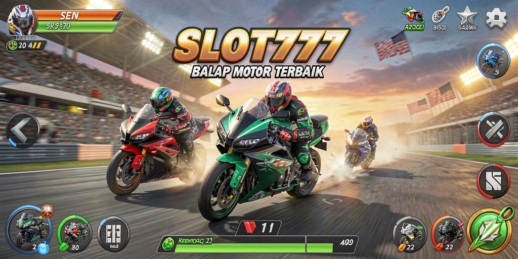 Tampilan gameplay menarik dari SLOT777 dengan motor balap yang kencang.